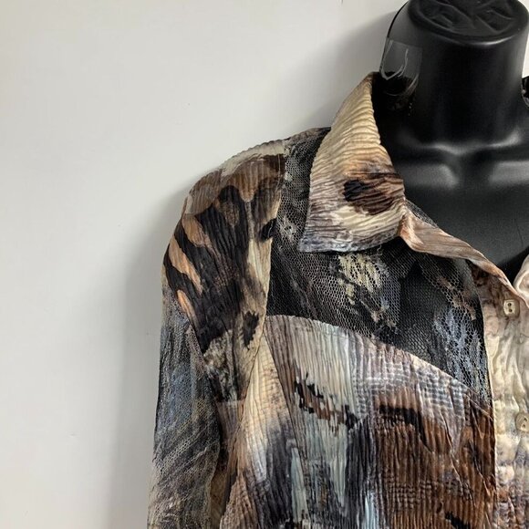Komarov Women's Crinkle Lace Button Abstract Long Sleeve Shirt Size XL - Picture 3 of 13